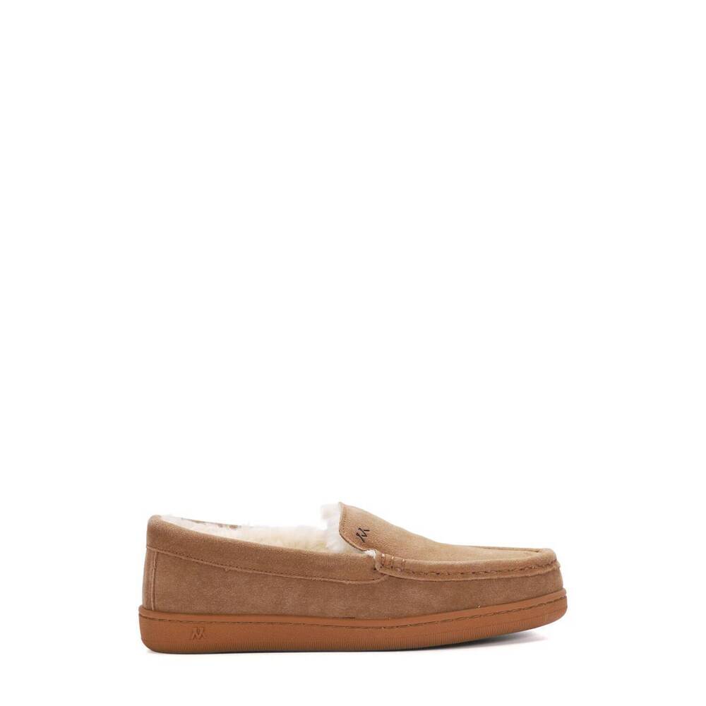 NEW MYKOS men's faux shearling lined moc slipper in chestnut